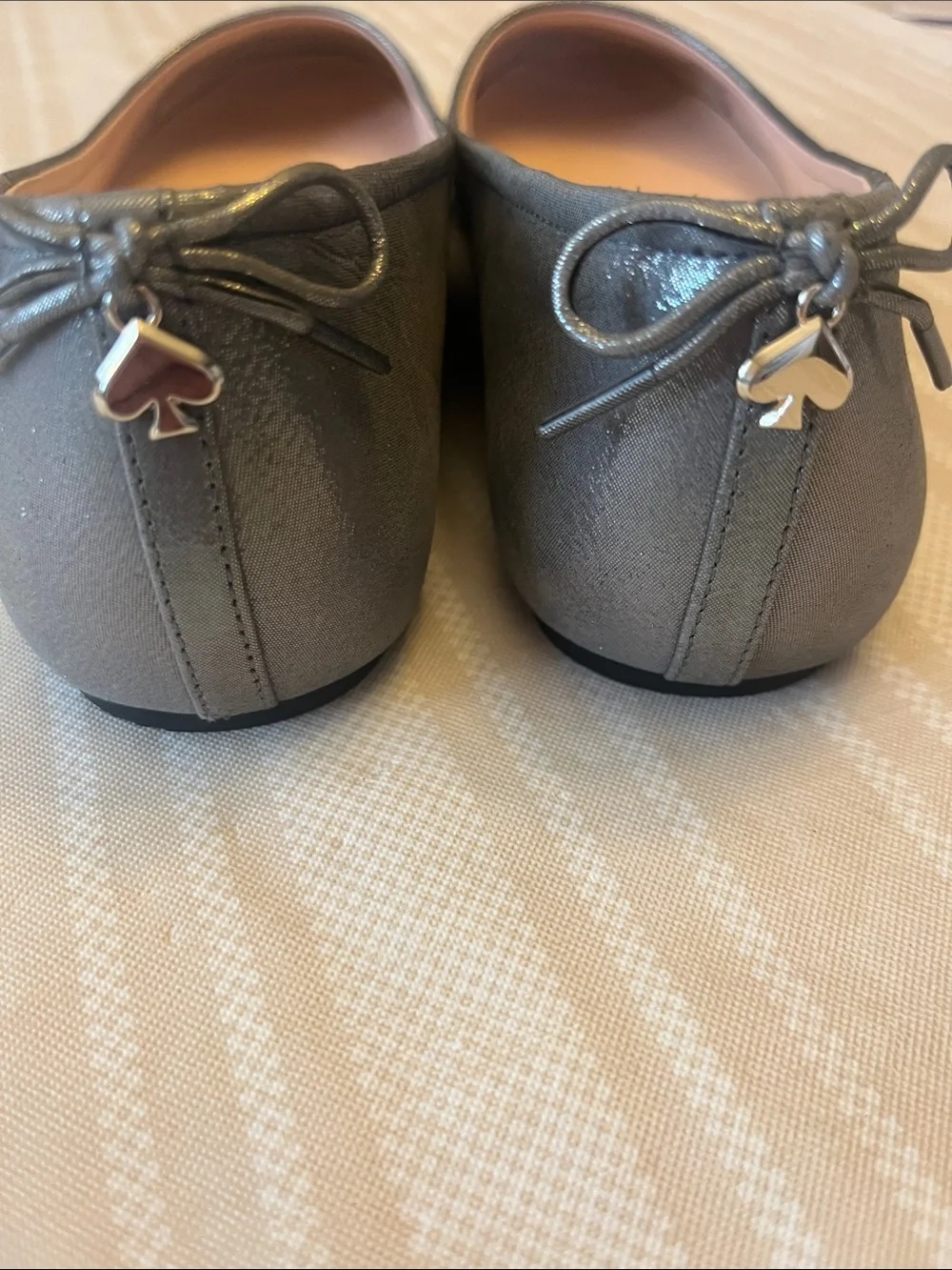 kate spade Metallic gray Ballet Flats with Bow Trim size 6.5B